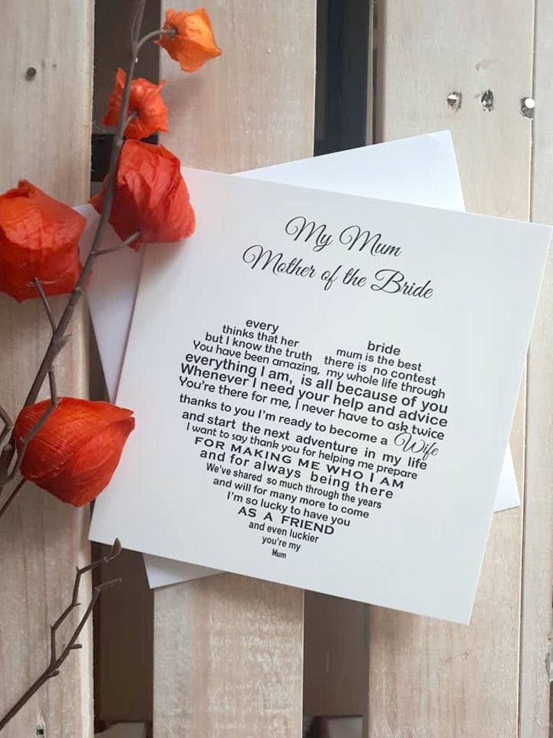 Mother Of The Bride Card From Bride Card From Bride To Mum Etsy