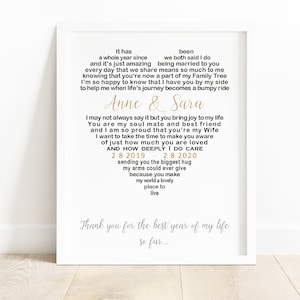 Paper Anniversary Gift, First Wedding Personalised Printable, Married 1st Year Keepsake for Husband Wife, Couple Poem Picture Printable