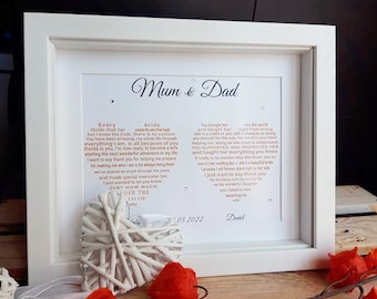 Parents of the Bride gift from Bride and Groom, Mum Dad Thank You Wedding presents, Personalised Poem from Daughter + Son in law