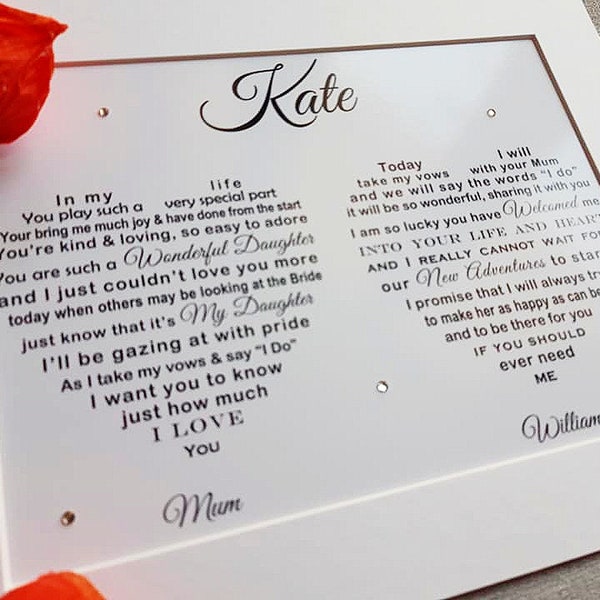 Daughter of Bride Gift, Stepdaughter of Groom Wedding Poem, Personalised Step Son Print, Mum Stepdad Getting Married, Special Words Verse