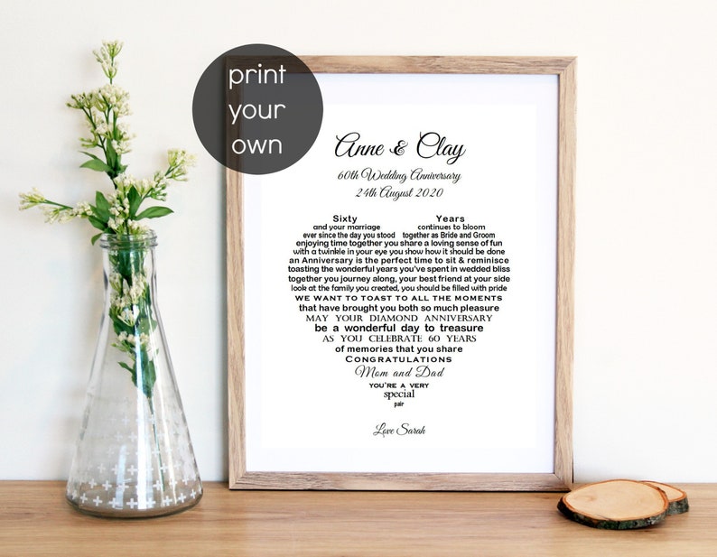 Grandparents Diamond Wedding Anniversary Gift DIGITAL Parents Etsy