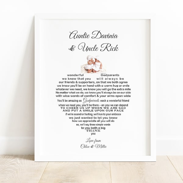 Godparents Gift, Personalised Thank You Christening Keepsake Message, Baptism Saying, Anniversary Poem from Godchild Printable