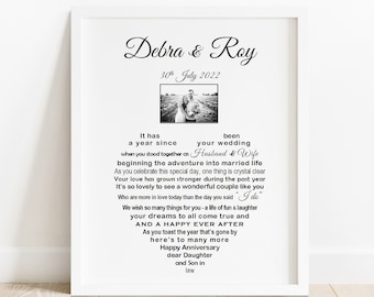 Anniversary Daughter Son in Law Gift,  UNFRAMED Wedding Anniversary Gift for Daughter, Personalised First Anniversary Gift Daughter