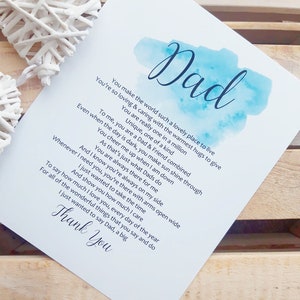 Personalised Dad Gift, Dad Poem Print, Father's Day Present, Daddy Daughter Gift, Father Son,  Photo Picture Heartfelt quote