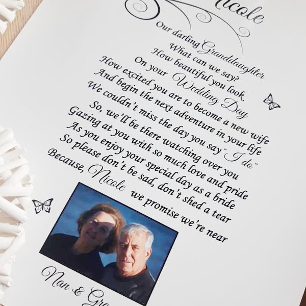 Letter from Heaven to Bride, Memorial Gift for Groom, Personalised Wedding Poem from Sister, Mum, Nan Heaven Memorial Wedding Print