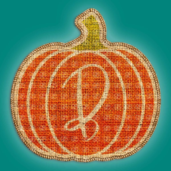 Letter B Burlap fabric painted and stitched pumpkin monogram PNG