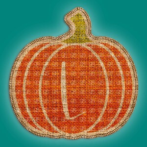 Tejido de la carta L Burlap pintado y cosido monograma de calabaza PNG
