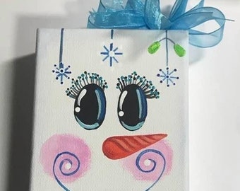 hand painted canvas snowgirl