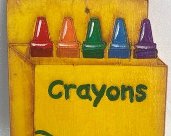 personalized hand painted crayon box ornament