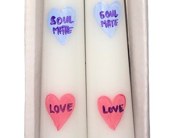Hand painted  Valentine heart like conversation candy  taper candles