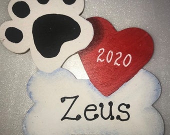 personalized Dog heart, paw, bone ornament