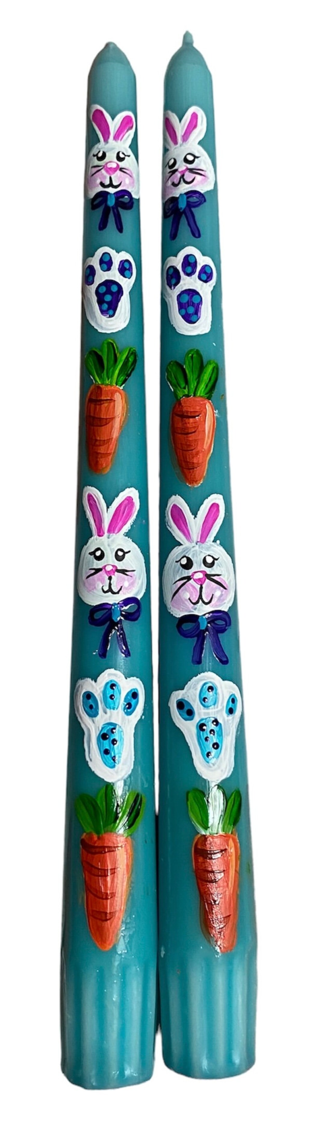 Hand Painted Easter Bunny Taper Candle Set Etsy