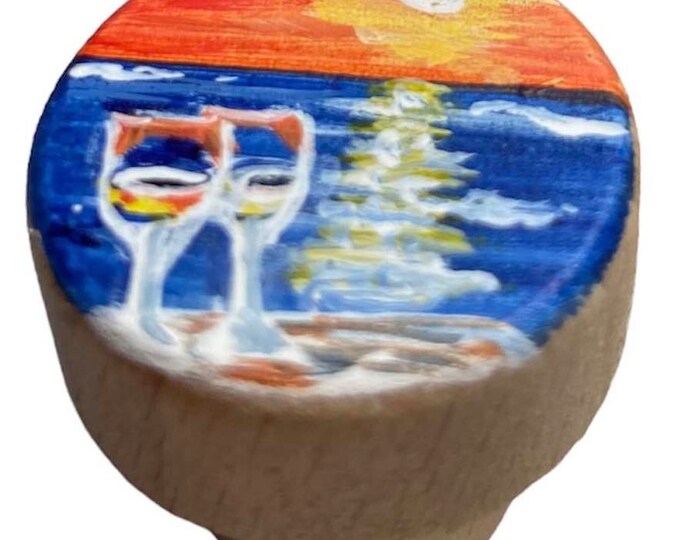 hand painted drinks by the water wine bottle stopper