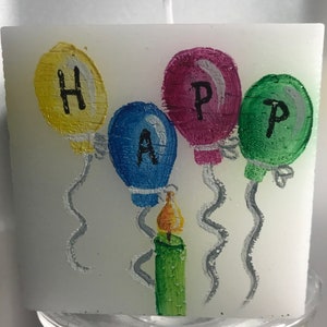 Hand painted Happy Birthday square candle