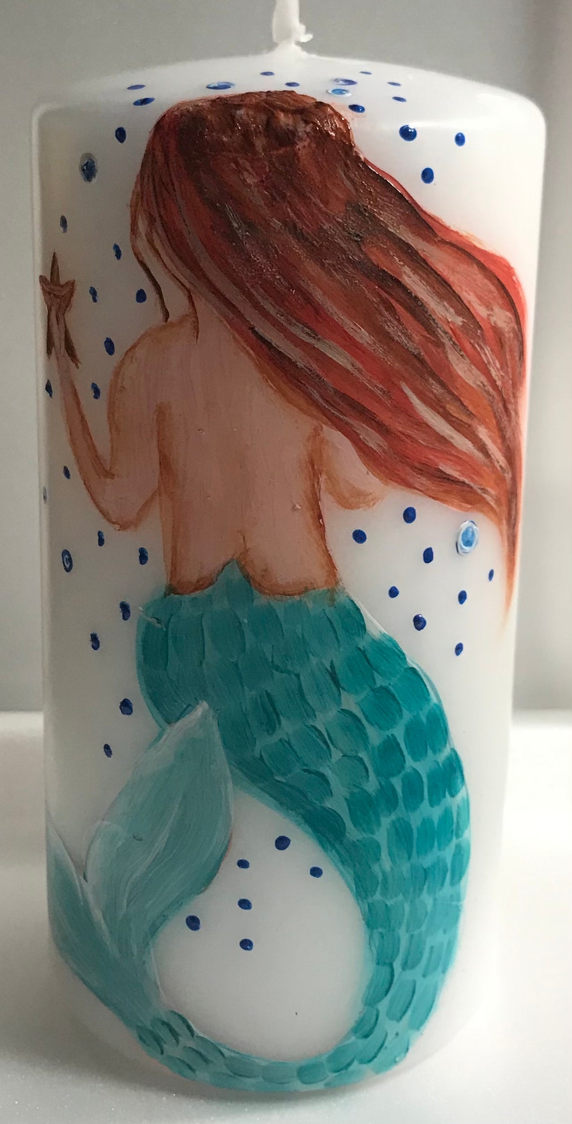Hand painted mermaid pillar candle Etsy