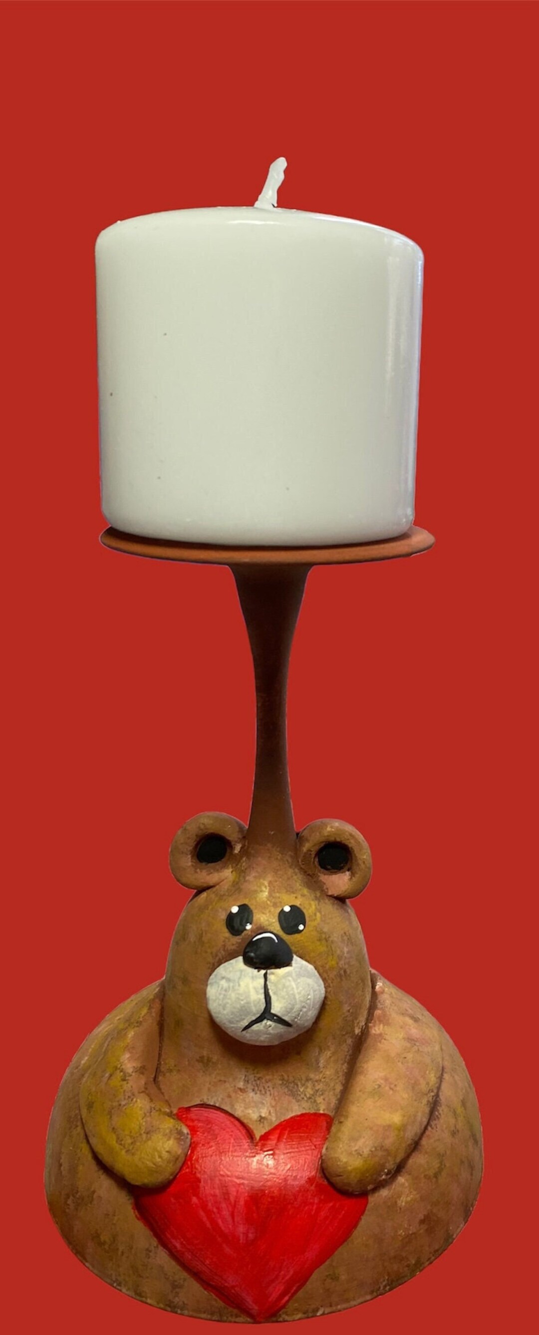 Hand Molded and Painted Teddy Bear Candle Holder W/candle Etsy