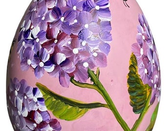 hand painted bees and purple hydrangea egg