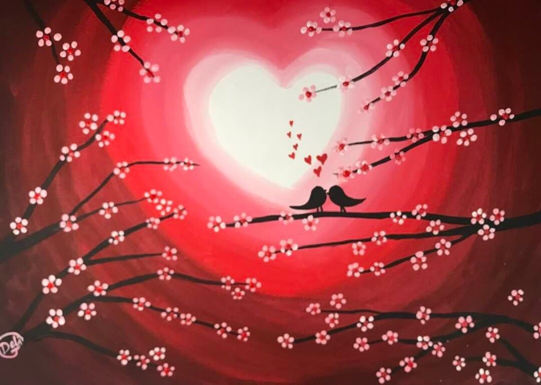Hand Painted Love Birds Wall Decor Painting Etsy