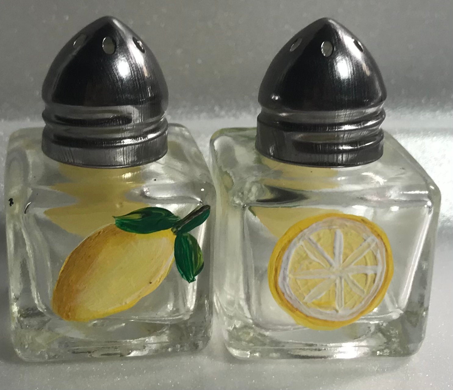 Hand painted lemon salt and pepper shakers Etsy