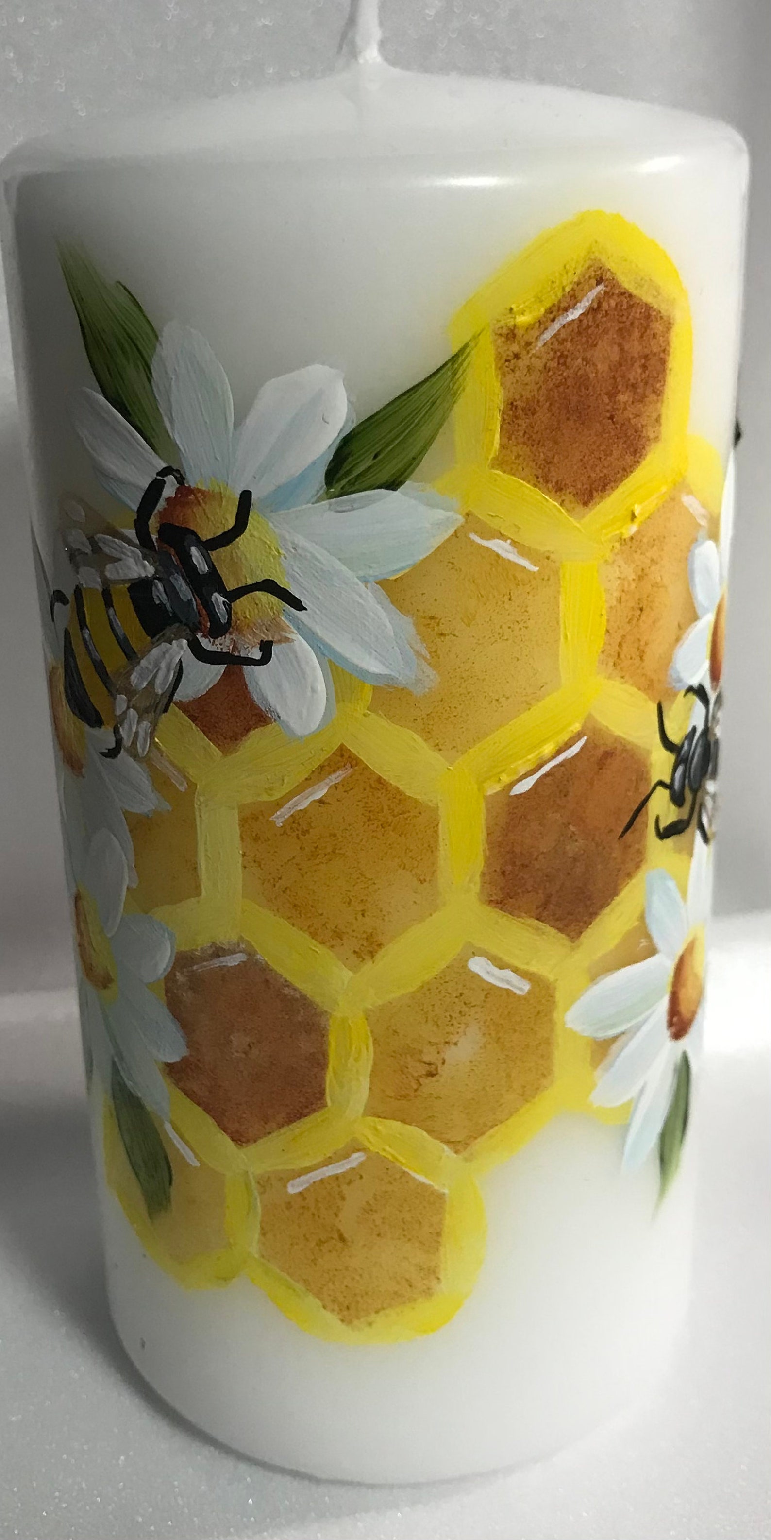 Hand Painted Honeybees Pillar Candle Etsy
