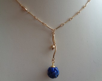 Gold necklace with lapis lazuli, 585 gold filled, in beautiful design with Y optics