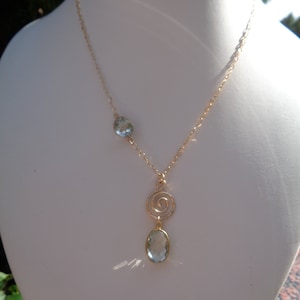 Gold chain green amethyst pendant spiral 14K Gold Filled, LU-0307