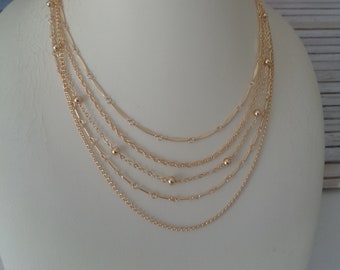 Gold chain multi-row, 14K gold filled, shiny and elegant