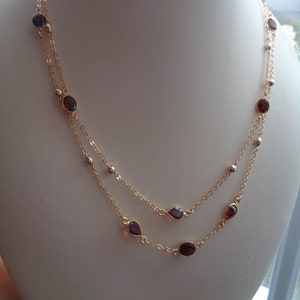 Gold chain with garnet, 585 gold filled, two-row, LU-0157