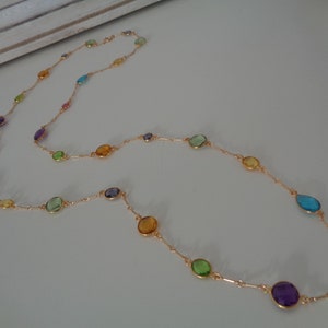 Collana con pietre preziose multicolori, oro riempito 14K, collana con pietre preziose, oro LU-420