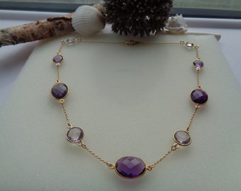 Gemstone Necklace, 585 Gold Filled, with Amethyst