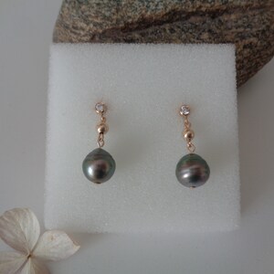 Gold Earrings Tahitian Pearl 14K Gold Filled Zirconia LU-0197