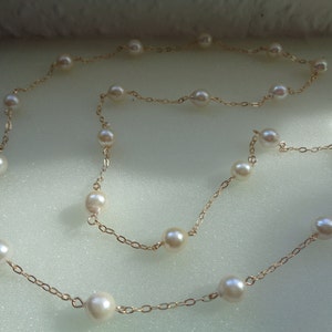 Gold chain, 585 gold filled, long, with cultured pearls image 1