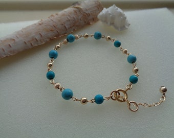 Gold bracelet, turquoise, gold filled