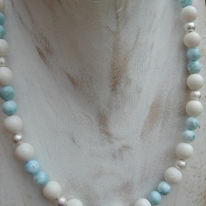 Necklace with Larimar, white coral, silver image 2