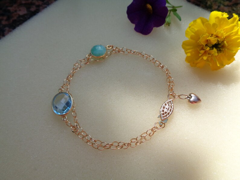 Gold bracelet, with chrysoprase and blue topaz, 585 goldfilled image 2