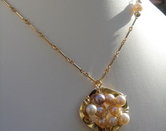 Gold necklace with pearls, 14 K Gold Filled, pearl pendant