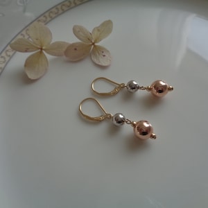 Tricolor Earrings Gold Filled Silver Balls, LU-0214