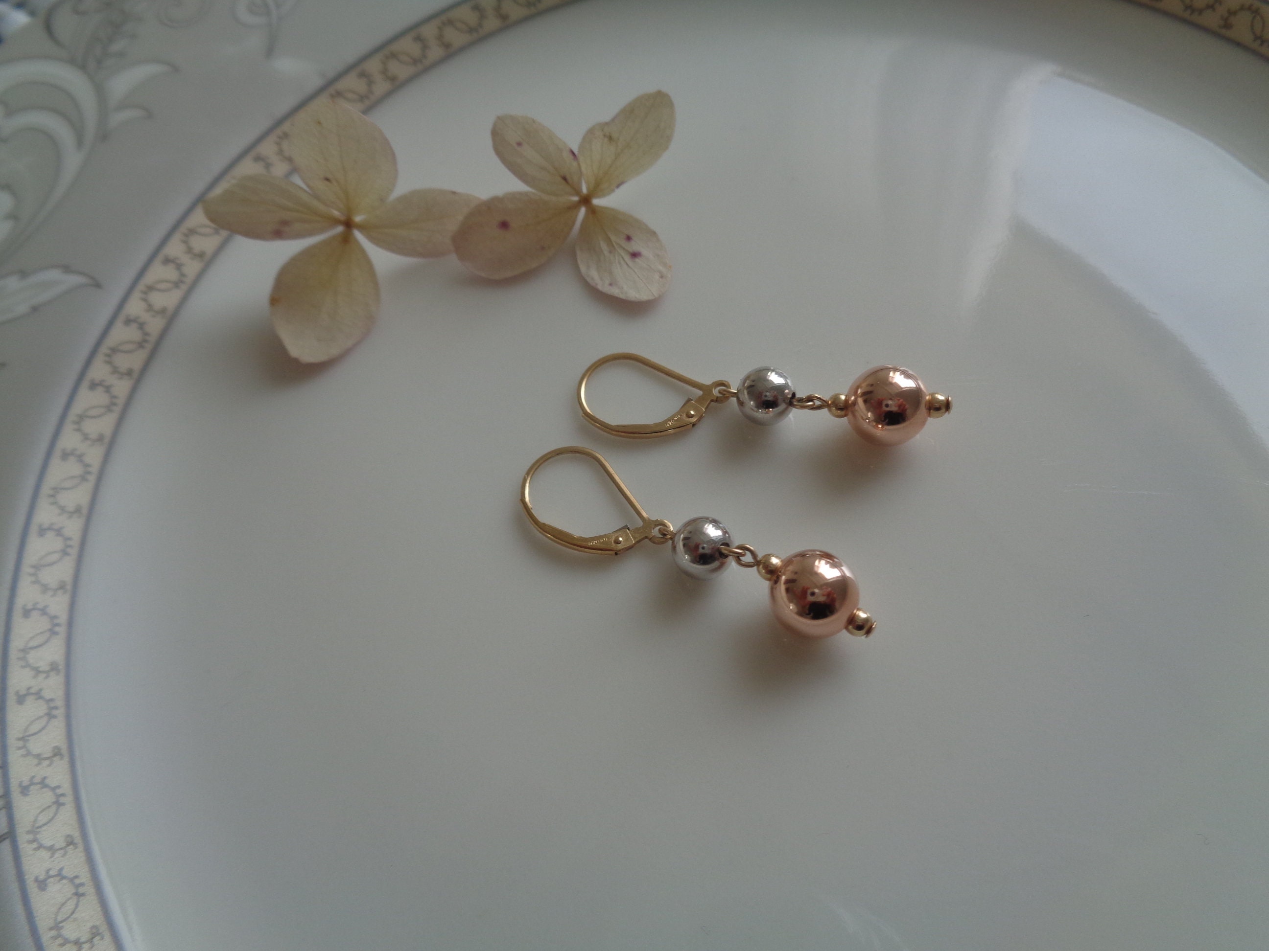 Tricolor Earrings Gold Filled Silver Balls, LU-0214