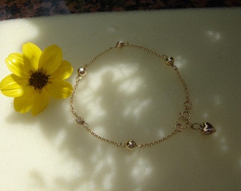 Gold bracelet, 14K Gold Filled with balls heart