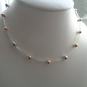 Necklace Tricolor, Gold Filled, Silver, with balls, LU-0180
