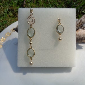 Extravagant earrings with green amethyst, 585 gold filled, in two lengths image 6