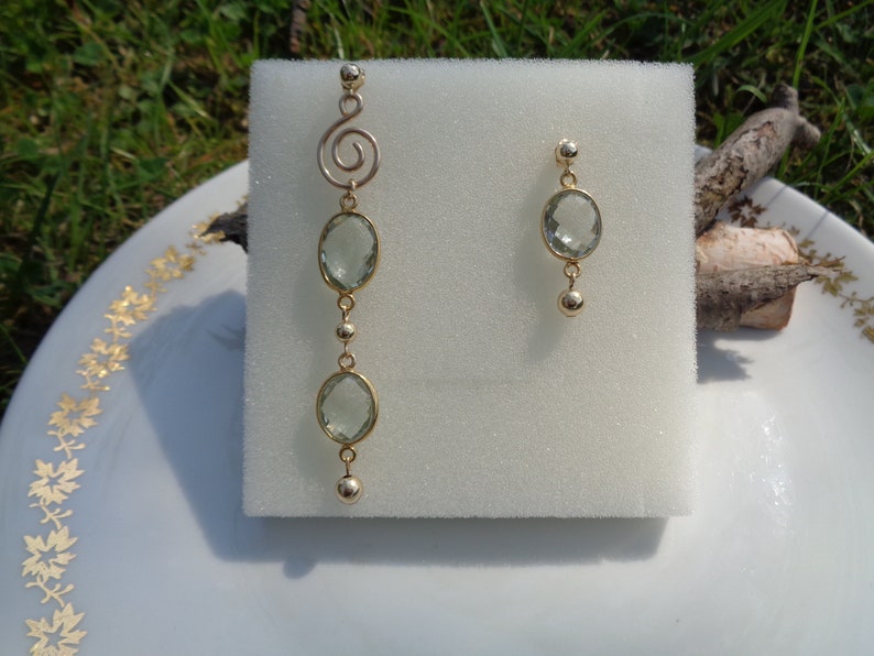 Extravagant earrings with green amethyst, 585 gold filled, in two lengths image 6