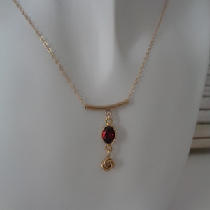 Gold Chain Garnet, 14K Gold Filled Chain Garnet Pendant Gold, LU-0195