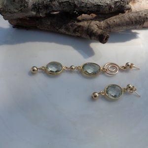 Extravagant earrings with green amethyst, 585 gold filled, in two lengths image 7