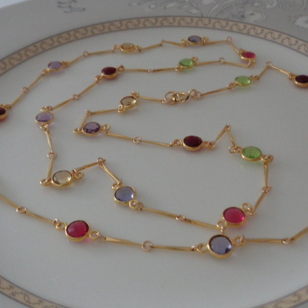 Lange gouden ketting, 585 gold filled, met edelstenen