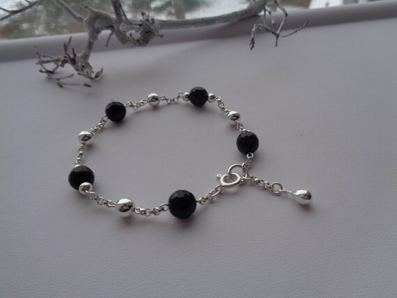 ★人気★【SHOVEOFF】 Star Coin Silver Onyx Bead bracelet Sterling Silver Onyx Stone Men's Bracelet,black Bracelet for