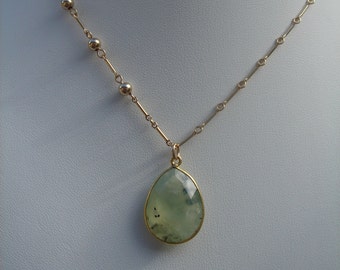 Necklace Gold Prehnite Pendant 14K Gold Filled