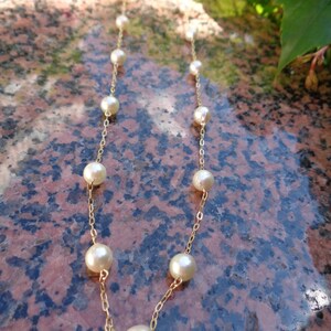 Gold chain, 585 gold filled, long, with cultured pearls image 5