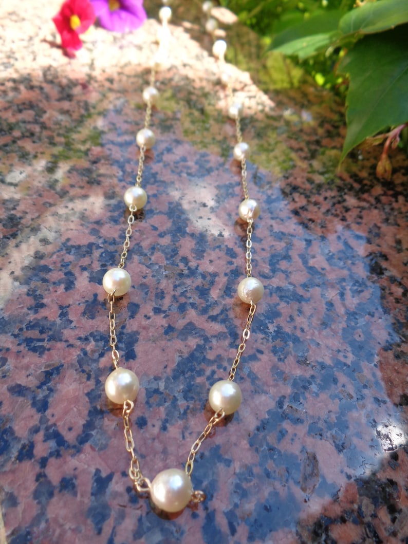 Gold chain, 585 gold filled, long, with cultured pearls image 5