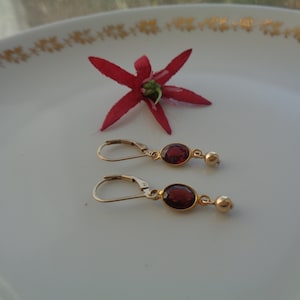 Garnet earrings, 585 gold filled, LU-0051